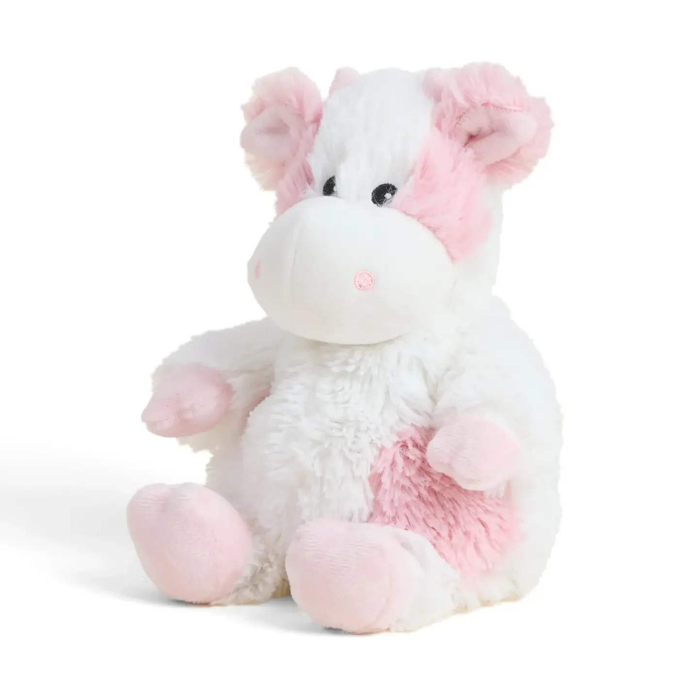 Plush white and pink teddy bear sitting upright