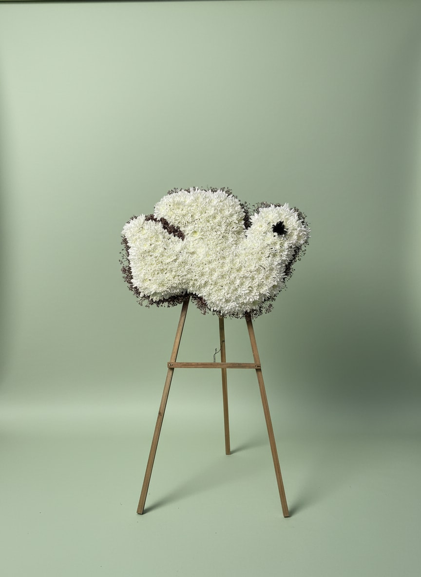 Peaceful Dove - A serene white dove arrangement designed for a standing easel, crafted with soft white blooms to symbolize peace, purity, and eternal rest. With delicate texture and graceful shape, Peaceful Dove Tribute offers a heartfelt expression of love and remembrance.