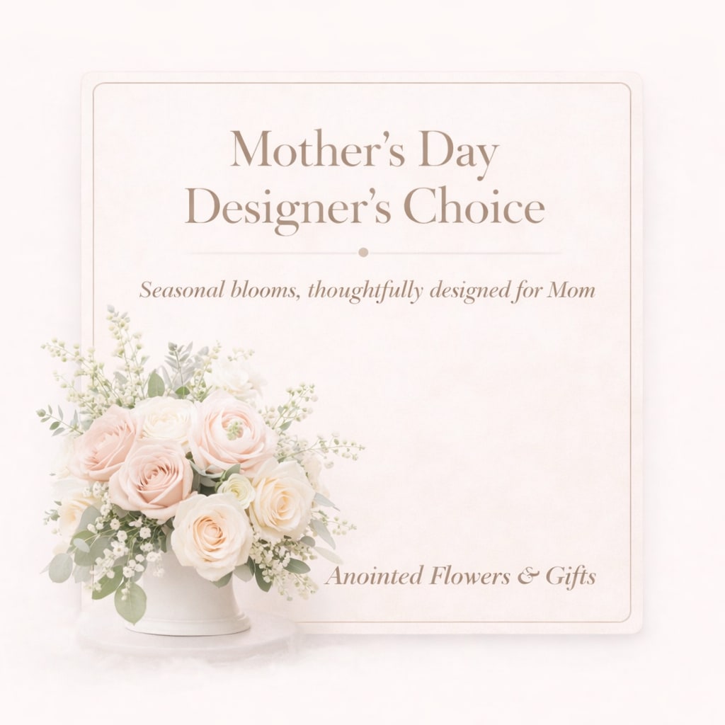 Mother’s Day Designers Choice  - Mother’s Day Designer’s Choice Celebrate Mom with a one-of-a-kind floral design, thoughtfully created using the freshest seasonal blooms available. Each arrangement is uniquely crafted in our signature soft, elegant style—featuring beautiful textures, lush greenery, and timeless color palettes.  Trust our designers to create something truly special, made with care and intention just for her.