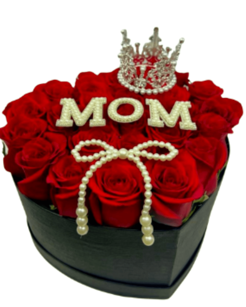 I love you Mom - A breathtaking sculptural design featuring premium red roses guarded by a crown of golden truffles. The ultimate expression of passion and elegance, meticulously crafted into a single iconic masterpiece.