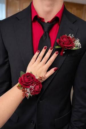 Custom Corsage &amp; Boutonniere Set - Elegant matching corsage and boutonniere set, perfect for proms, weddings, and special occasions. Each piece is handcrafted with fresh flowers and delicate accents to create a beautiful and coordinated look. Customize your arrangement by choosing your preferred flower color to match your outfit and style.  We offer convenient delivery or pick-up to make your experience easy and stress-free.