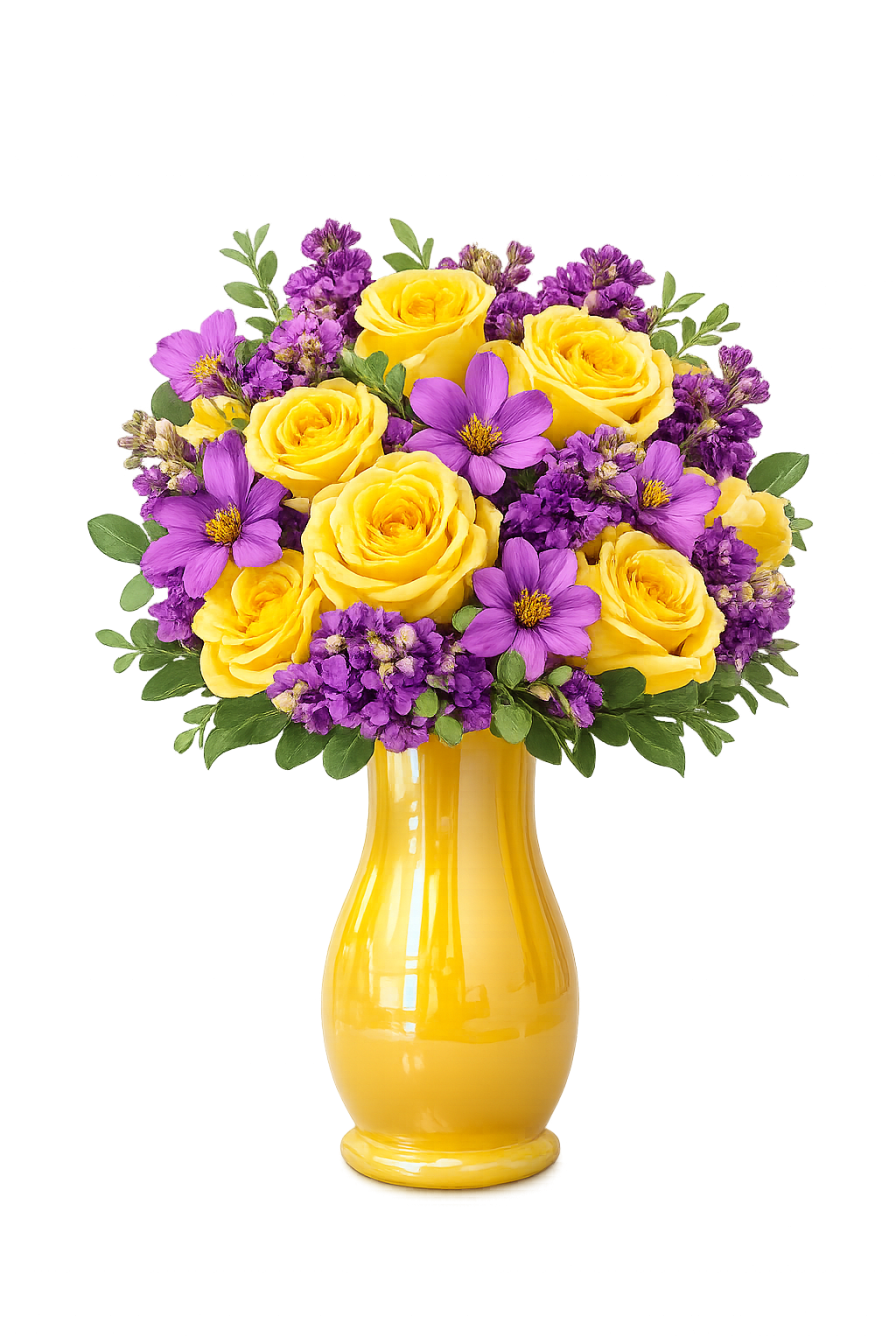 Golden Appreciation Blooms - The Golden Appreciation Bouquet Admin Professionals Day Special | April 22, 2026  Bright, cheerful, and designed to say thank you in the most beautiful way—The Golden Appreciation Bouquet is a celebration of the ones who keep everything running.  Featuring lush yellow roses paired with vibrant purple blooms, this arrangement is artfully styled in a stunning 10” iridescent yellow vase that glows with warmth and elegance. It’s the perfect desk statement—fresh, uplifting, and guaranteed to brighten their day.  No fuss, no guesswork—just a thoughtful, ready-to-gift arrangement that delivers appreciation in full bloom.   Perfect for office gifting  Available for pickup or delivery  Limited quantities for Admin Professionals Day