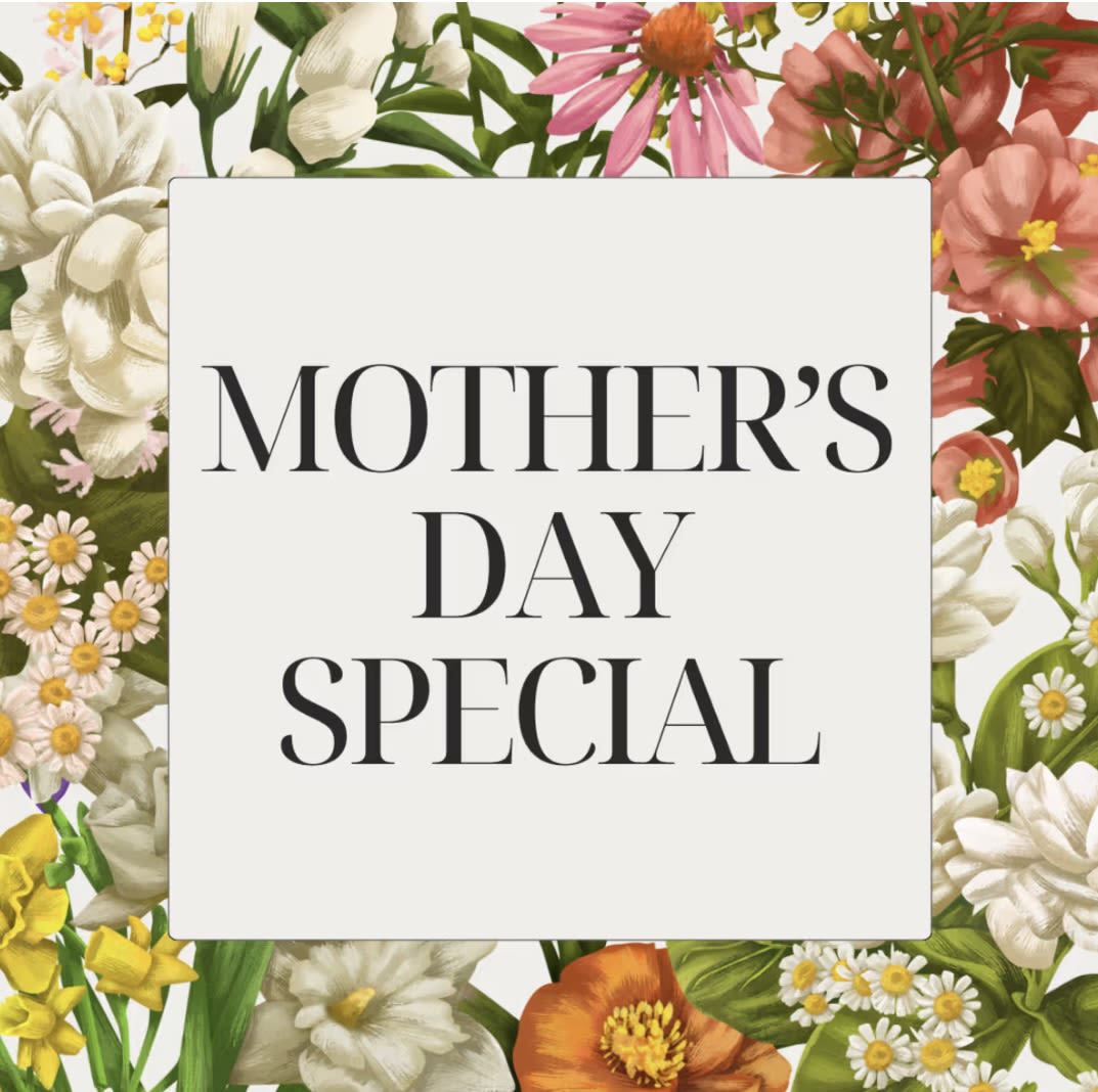 Mother's Day card with a floral border of mixed blooms