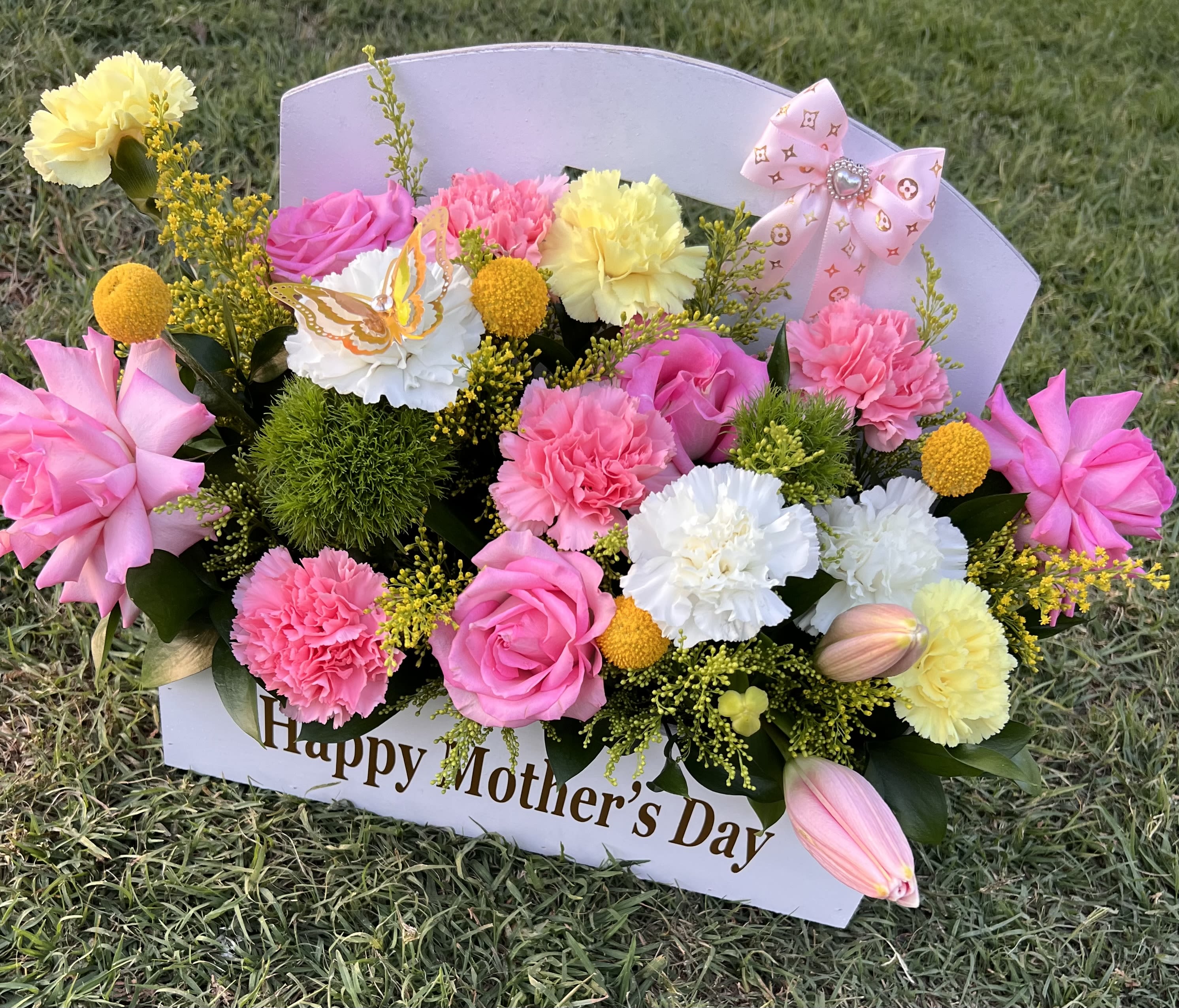 Mom’s Garden of Love - White Box With Mix Flowers - A vibrant mix of pink, white, and yellow blooms, beautifully arranged to celebrate Mom with love and joy 