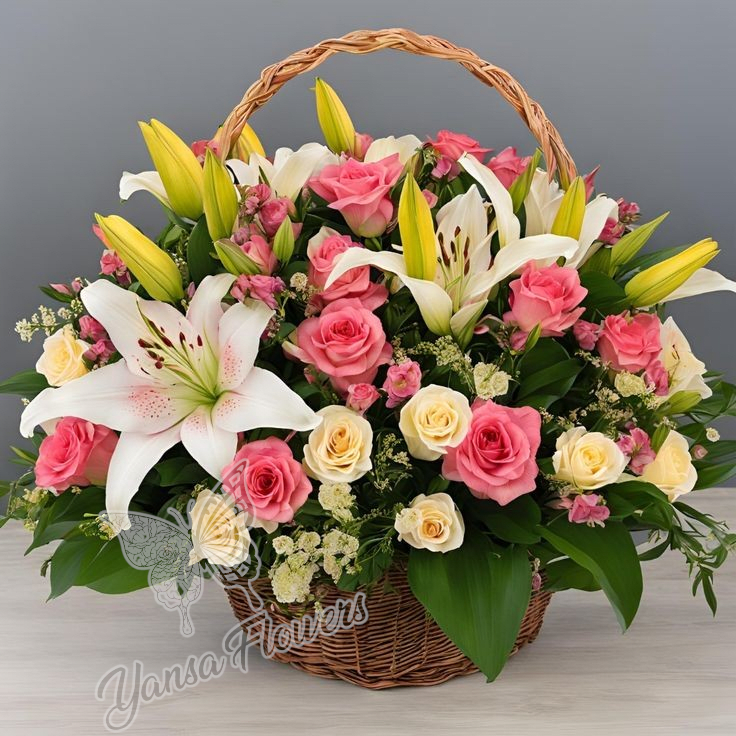 Premium Garden Style Flower Basket - Inspired by a blooming garden, this basket features a mix of fresh seasonal flowers arranged in a natural and elegant style. Ideal for home décor or heartfelt gifts. 