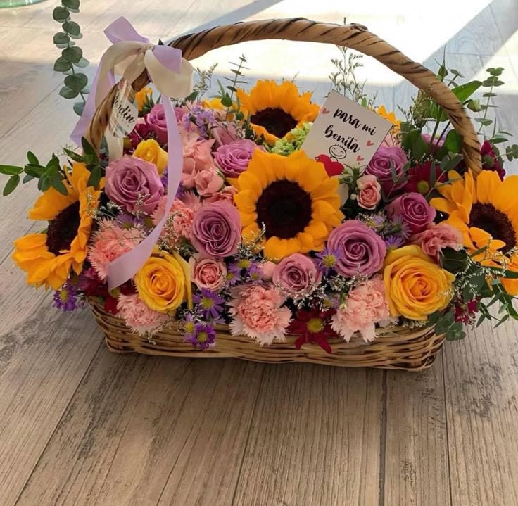 Romantic Love Flower Basket - A romantic basket filled with beautiful blooms that symbolize love and passion. Perfect for anniversaries, Valentine’s Day, or surprising someone special. ️