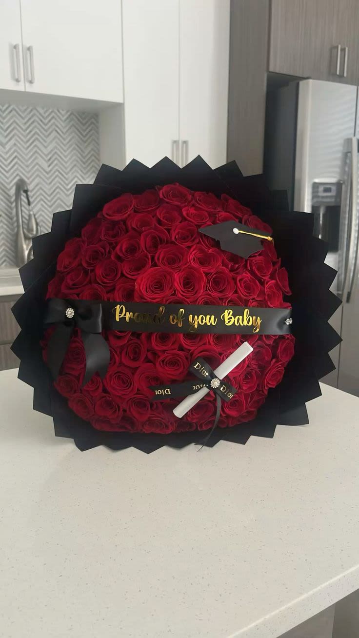 100 Graduation Buchon Bouquet - Celebrate success in style with a breathtaking buchon bouquet of 100 roses. This elegant floral design is perfect for graduation photos, ceremonies, and special celebrations. . 