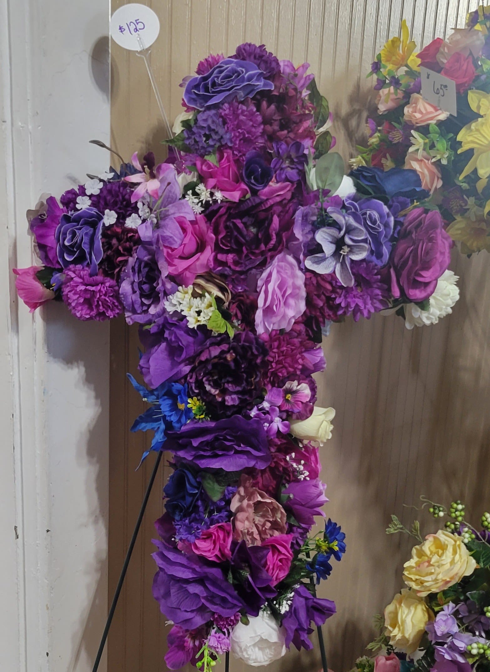 SILK Cemetery Cross - This is a great piece for the home. Also, these crosses are sent to graveside services to be left or taken home with a loved one.