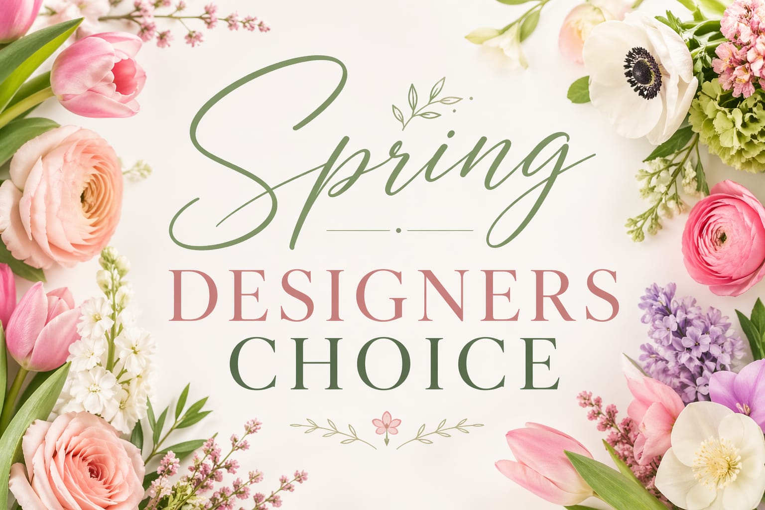 Spring Designers Choice  - Embrace the season’s natural beauty with our Spring Designer’s Choice arrangement. Carefully crafted by our expert floral designers, each arrangement is created using the freshest premium blooms available—featuring vibrant colors, cool seasonal textures, and lush greenery with a hint of spring and summer charm. No two arrangements are exactly alike, making each one a unique expression of spring! Perfect for gifting, celebrating, or brightening your home! 
