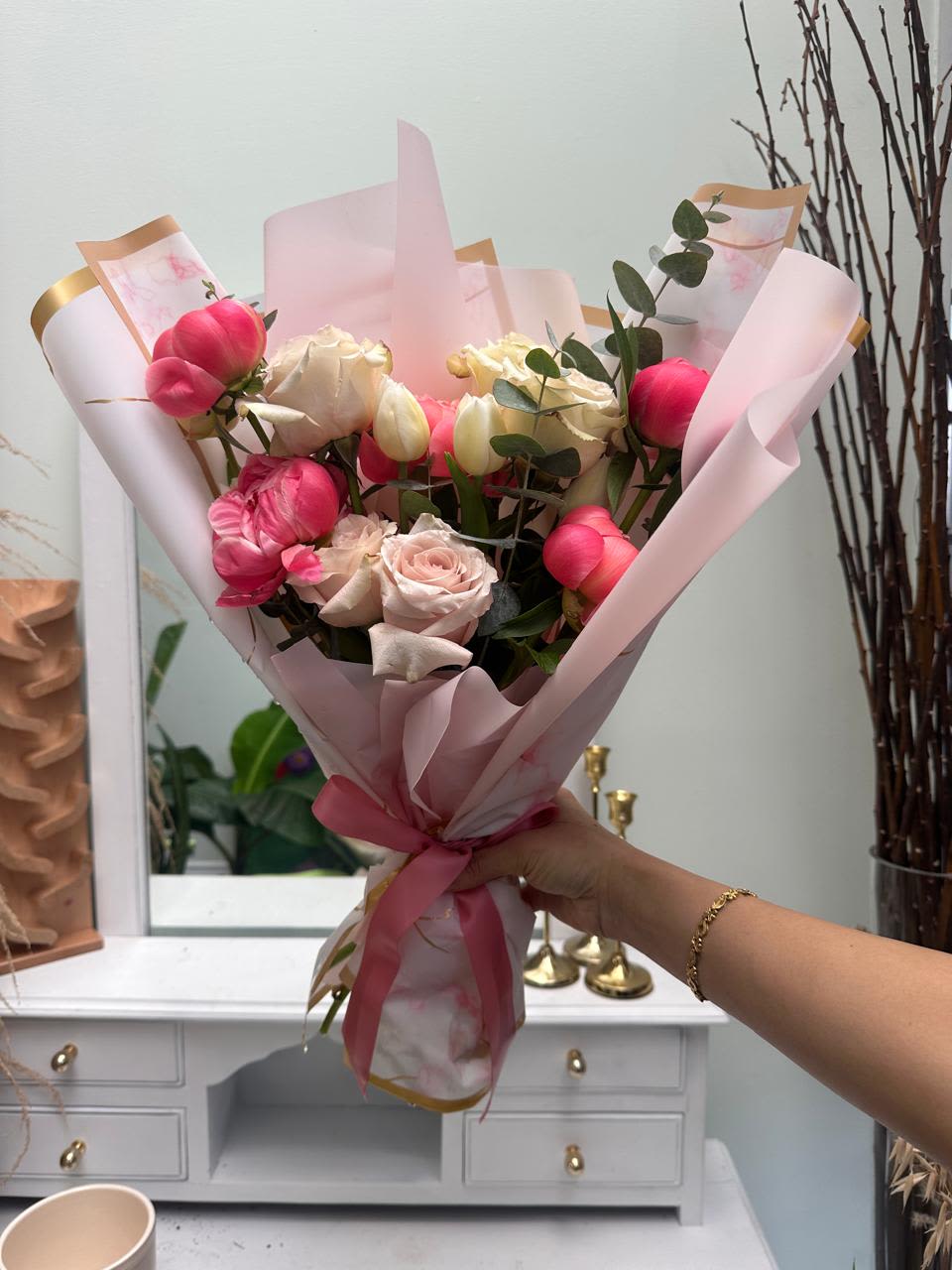 Mother's Day Special - For the woman you're honoring, this bouquet sends a clear message of love and appreciation - the kind that makes her feel truly seen. Hand-tied and wrapped for immediate display, it's ready to place in a vase.