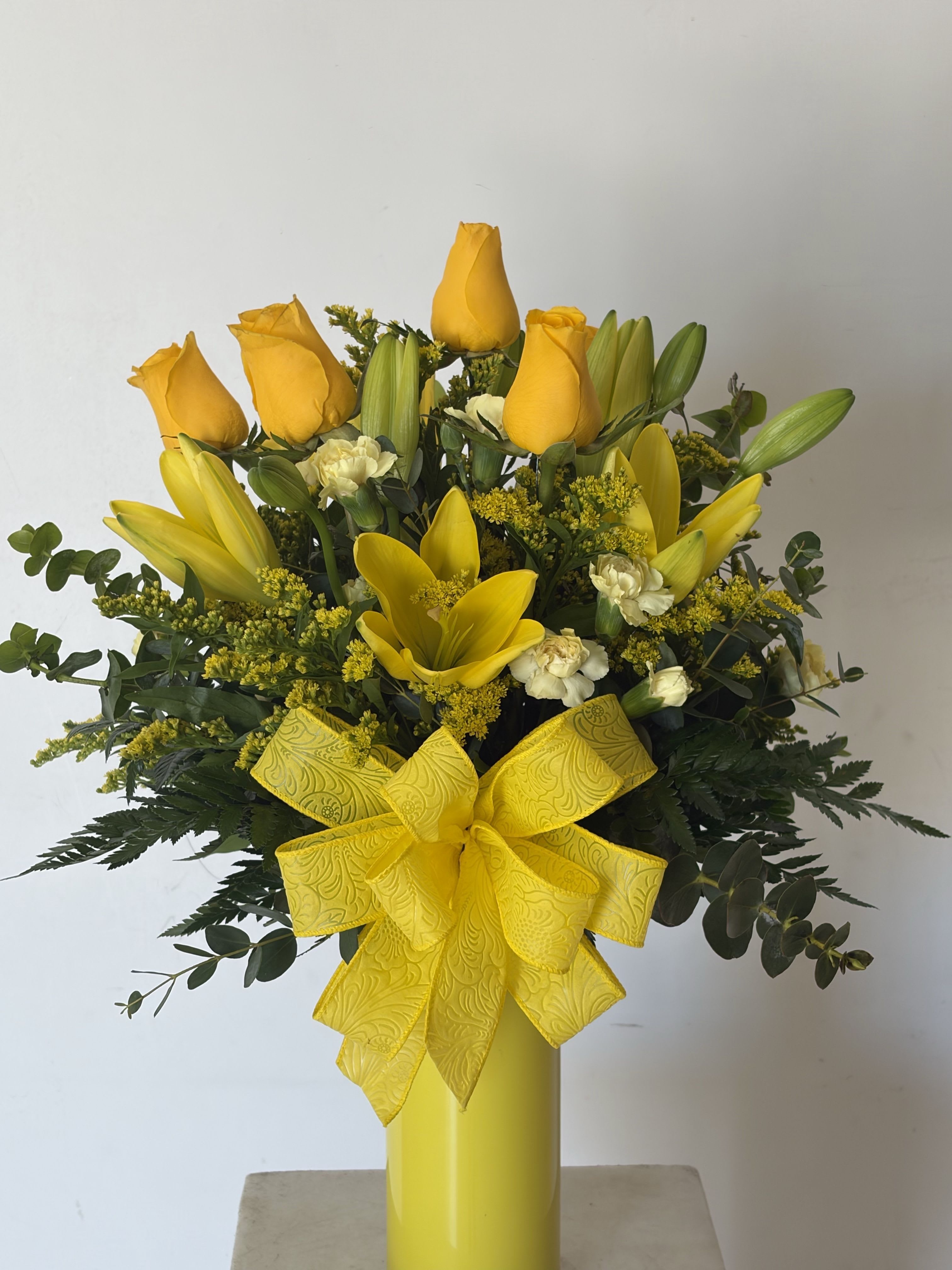 AMARILLO BLOOM BOUQUET  - A beautiful assortment of fresh blooms beautifully designed in a yellow contrast of blooms.
