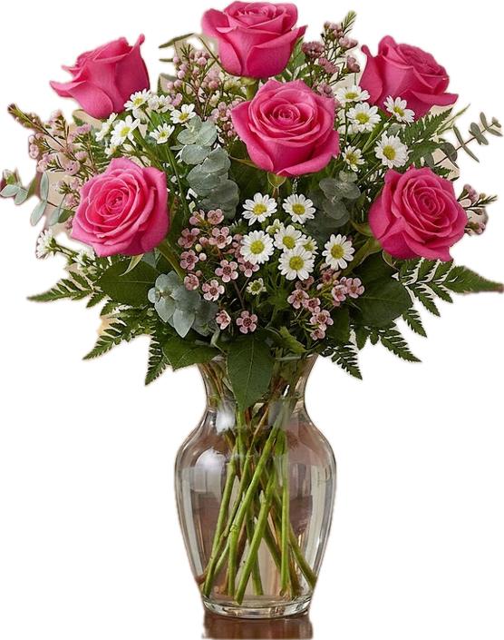 Pink Roses Half Dozen - Beautiful pink roses arranged in a vase with premium fill and greens (may vary).
