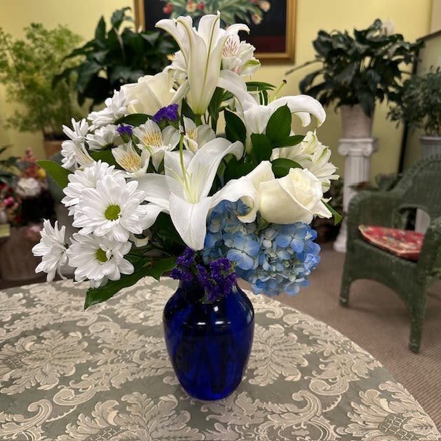 Beautiful Blue - Blue Vase with white flowers