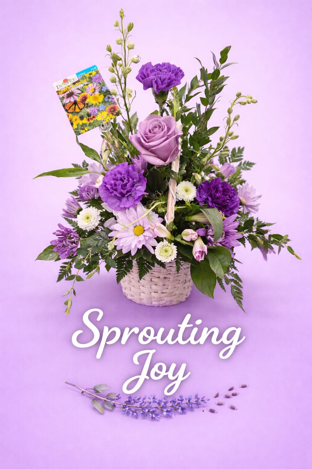 Sprouting Joy Bouquet - A sweet vase of mixed daisies  and Peruvian lilies, topped off with a festive summer ribbon.   Colors will vary depending on stock. Please note if you have a preference 