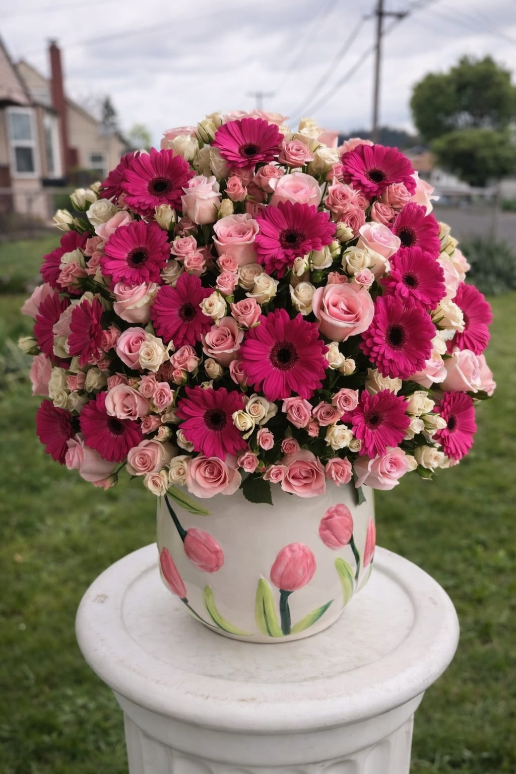 Floral Legacy of Love. - This handcrafted ceramic vase is a collectible piece, created 100% by Mexican artisans. This Mother’s Day, we are honoring our moms, grandmothers, mothers-in-law, wives, and all mother figures. Along with the flowers, you are receiving a work of art that features spray roses, fuchsia gerberas, and other delicate blooms. Once the flowers fade, this vase will continue as a treasured keepsake, decorating your home and celebrating these special women.