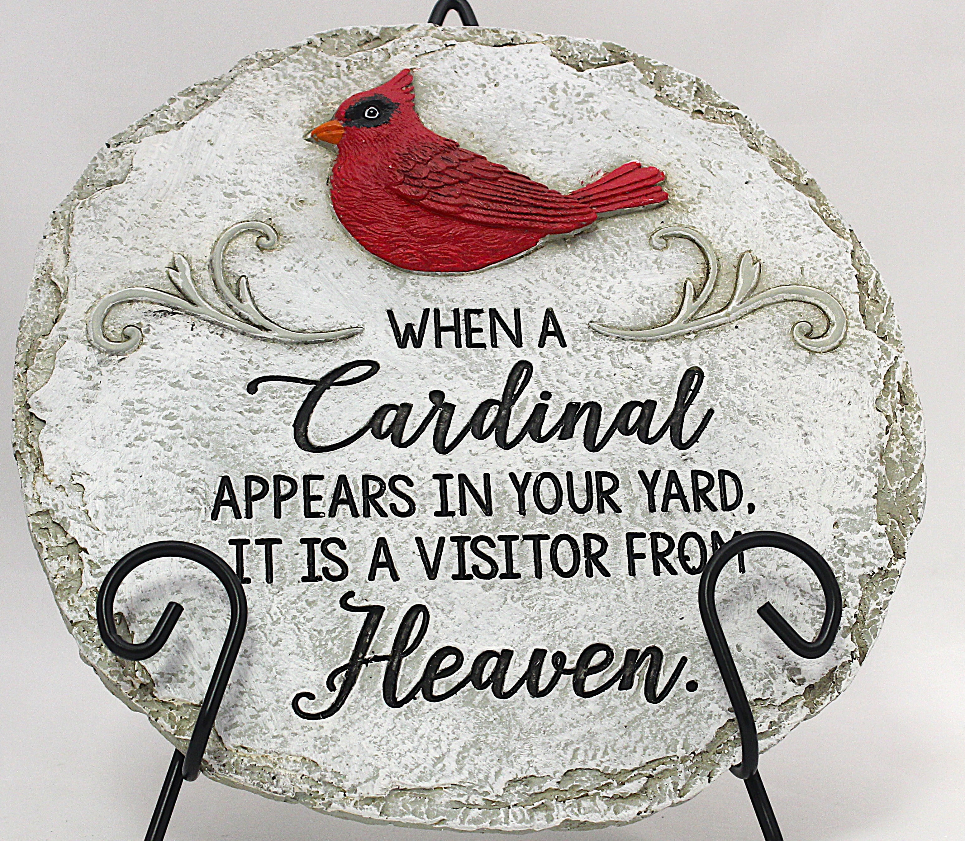 Cardinal Garden Stone - Cardinal Garden Stone 10 3/4 Inches When a Cardinal appears in your yard, it is a visitor from Heaven *Display stand sold separately