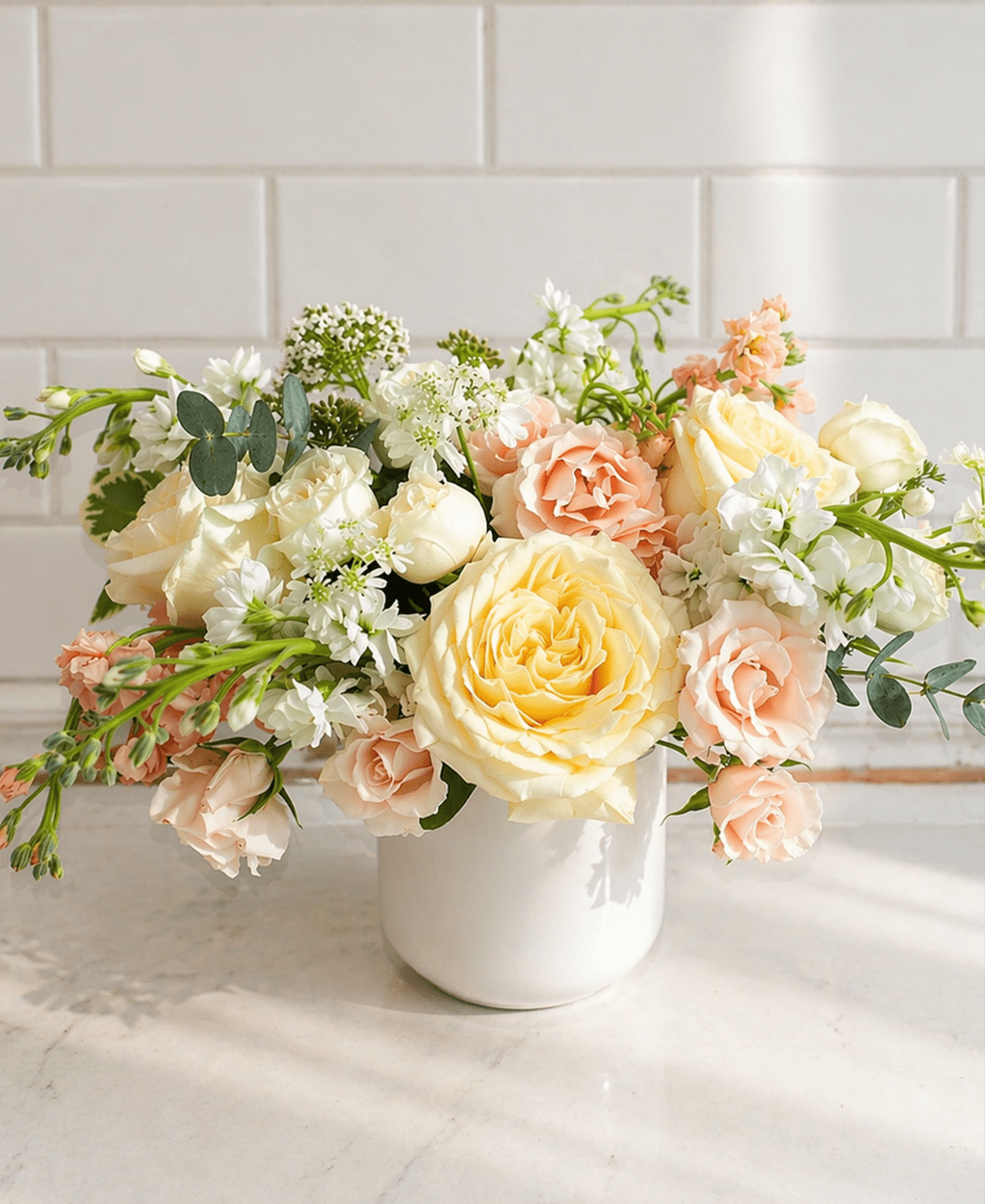 The Isabella - This soft pastel arrangement is perfect for thank-you's, birthdays, ‘just because,’ or even celebrating a baby girl. A gentle, elegant alternative to bold reds, it features a variety of fragrant stock, roses, and spray roses. 