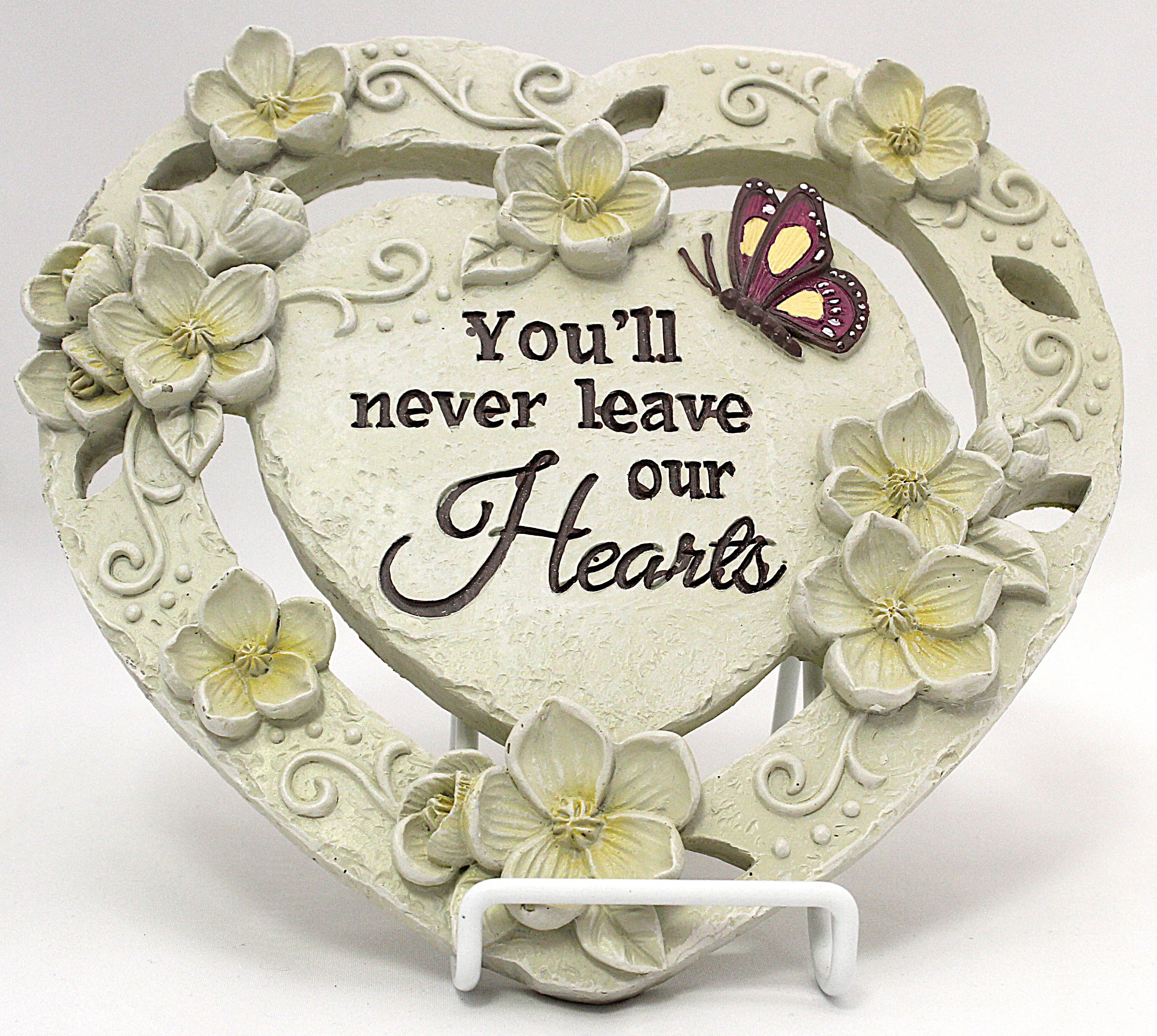 Heart Garden Stone - Heart Stepping Stone 8 3/8 Inches You'll never leave our Hearts *Display stand sold separately