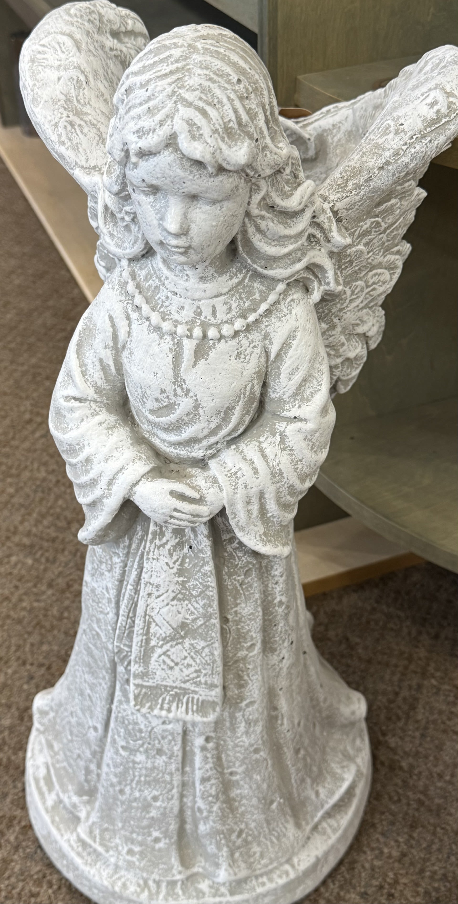 Concrete Angel Standing  - Beautiful standing angel sized 10 inches wide by 20 inches tall