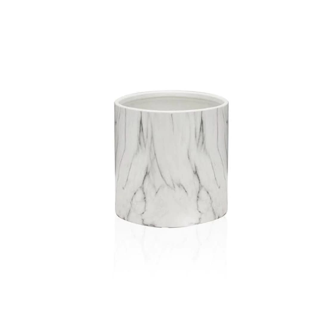 White marble-pattern cylindrical vase on a plain background
