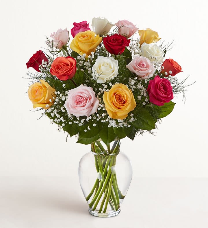 Mix color roses with glass vase - Mix roses