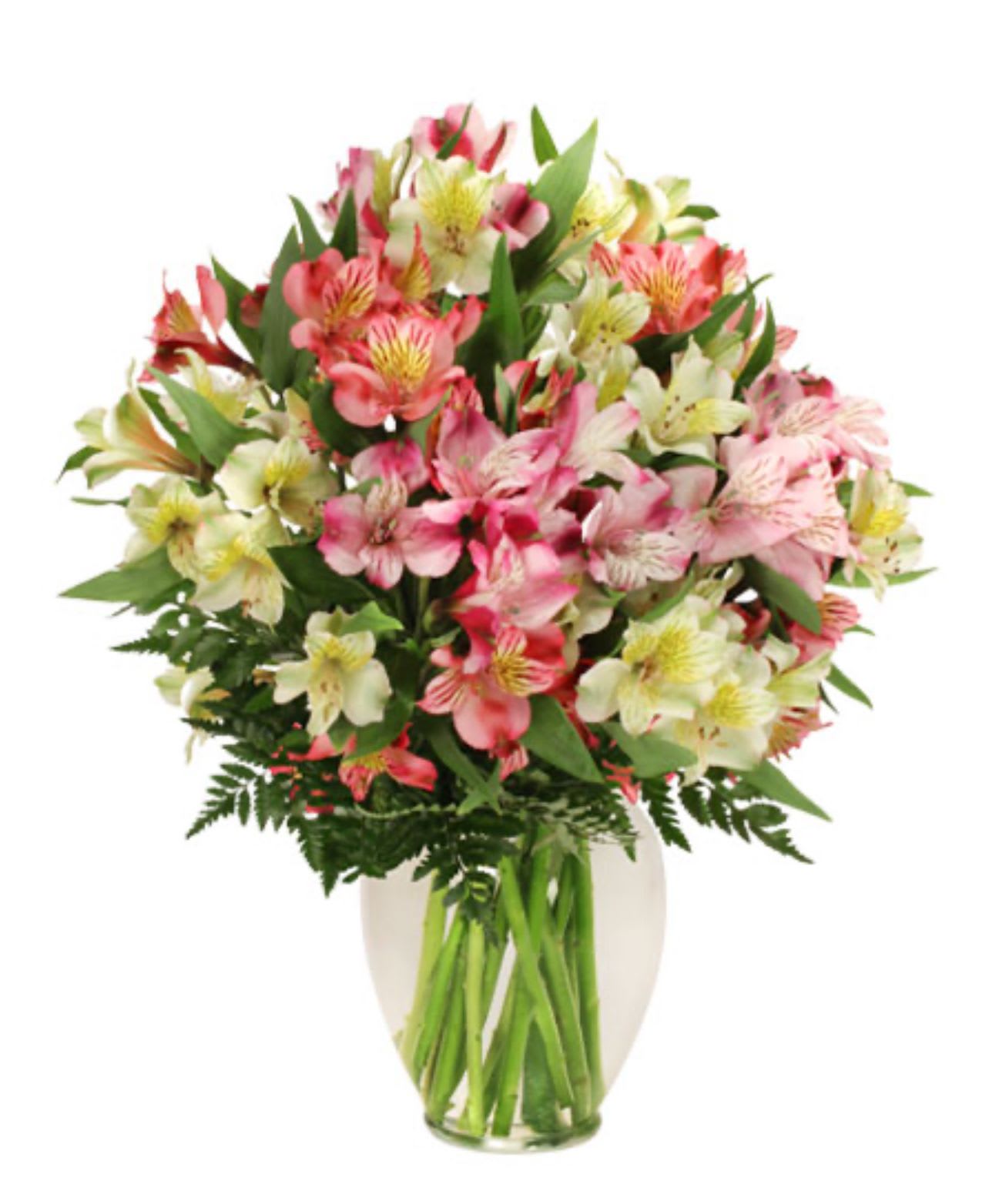 ALLURING ALSTROEMERIA - Charming and delightful, this attractive bouquet will be the highlight of their day! Featuring dreamy orange , yellow, and hot pink alstroemeria, Alluring Alstroemeria is an entrancing and colorful mix, perfect for any occasion. Send this dazzling bouquet to someone you love today!