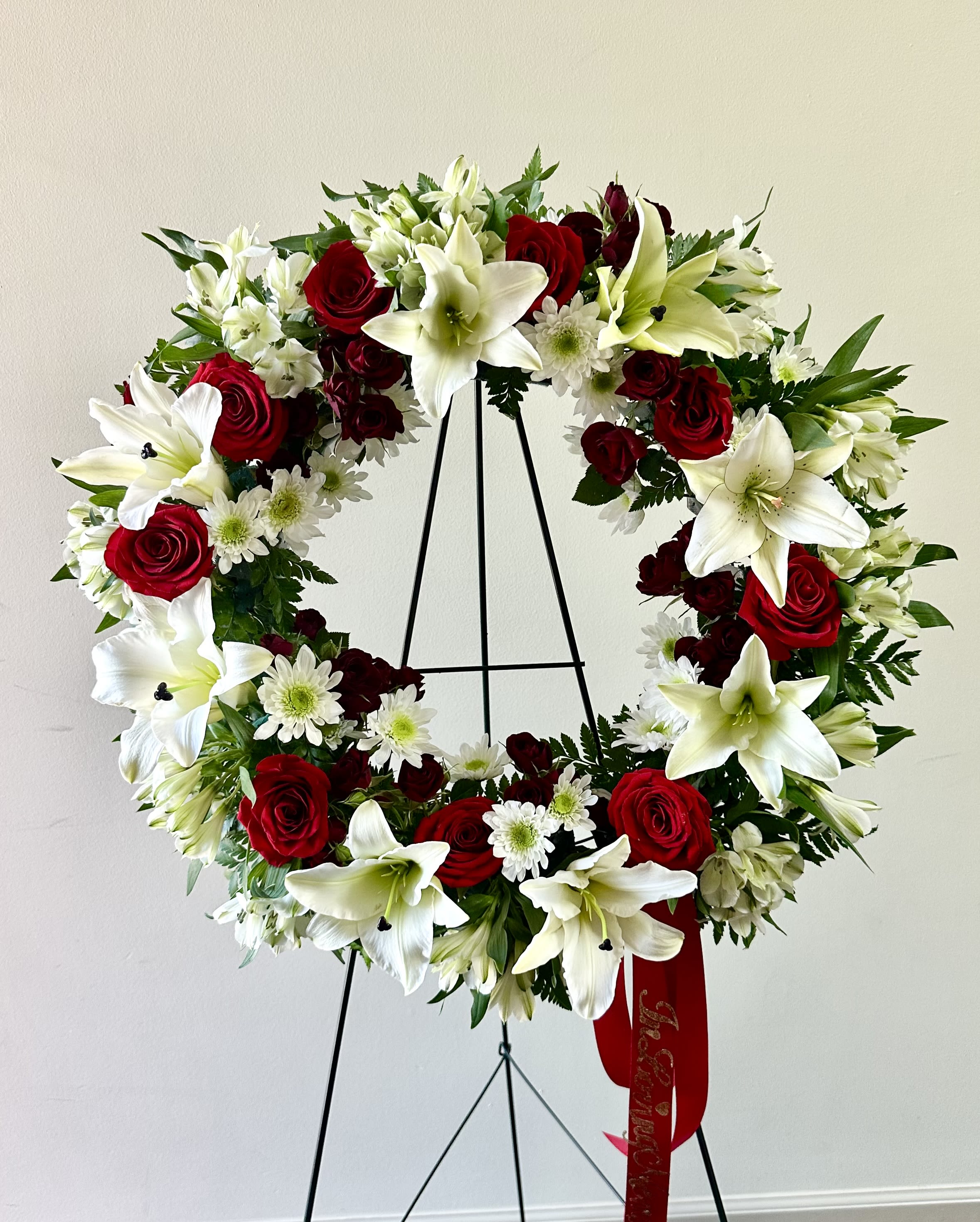 18' Rose and Lily Sympathy Wreath  - Sympathy wreath available in other colors 
