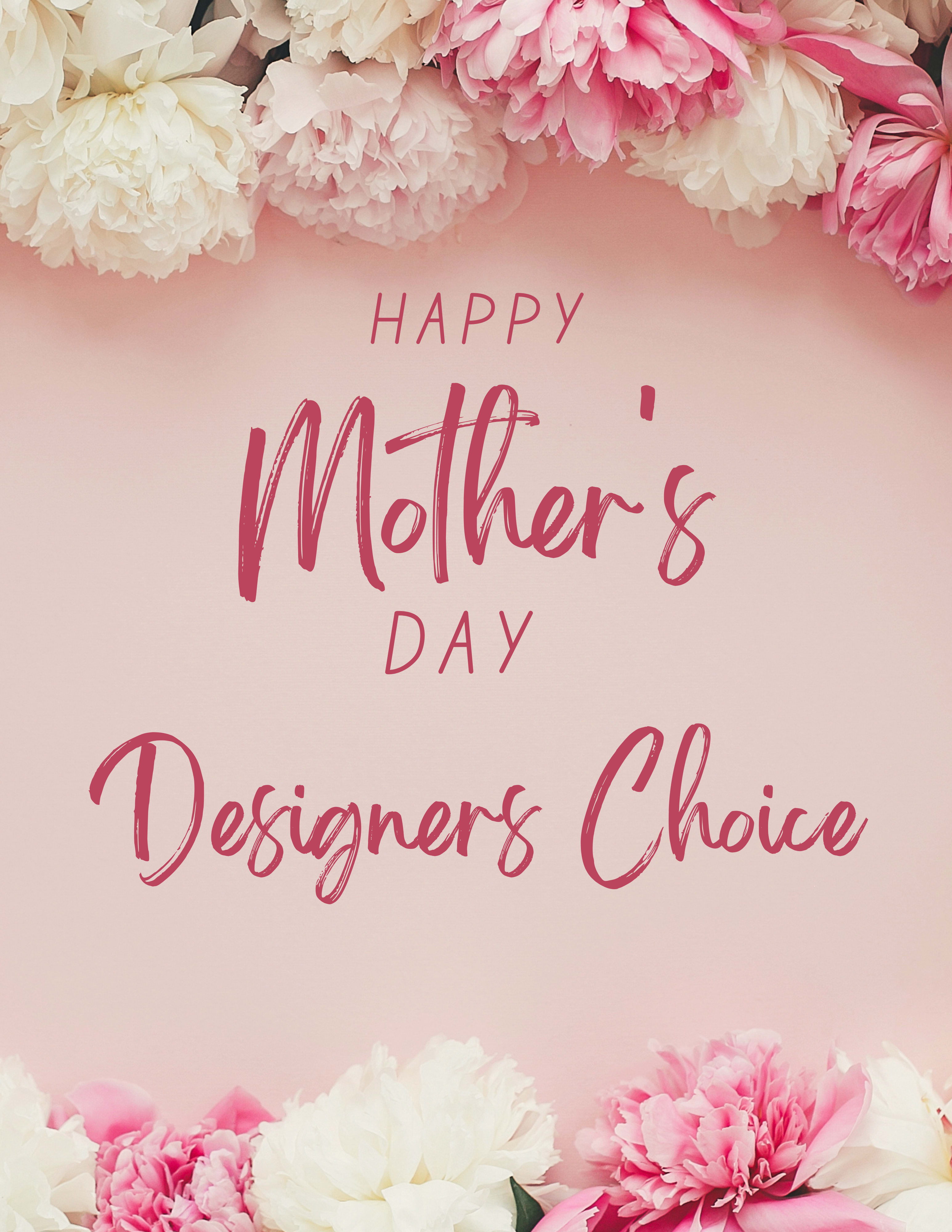 Pink Mother's Day sign framed by white and pink flowers