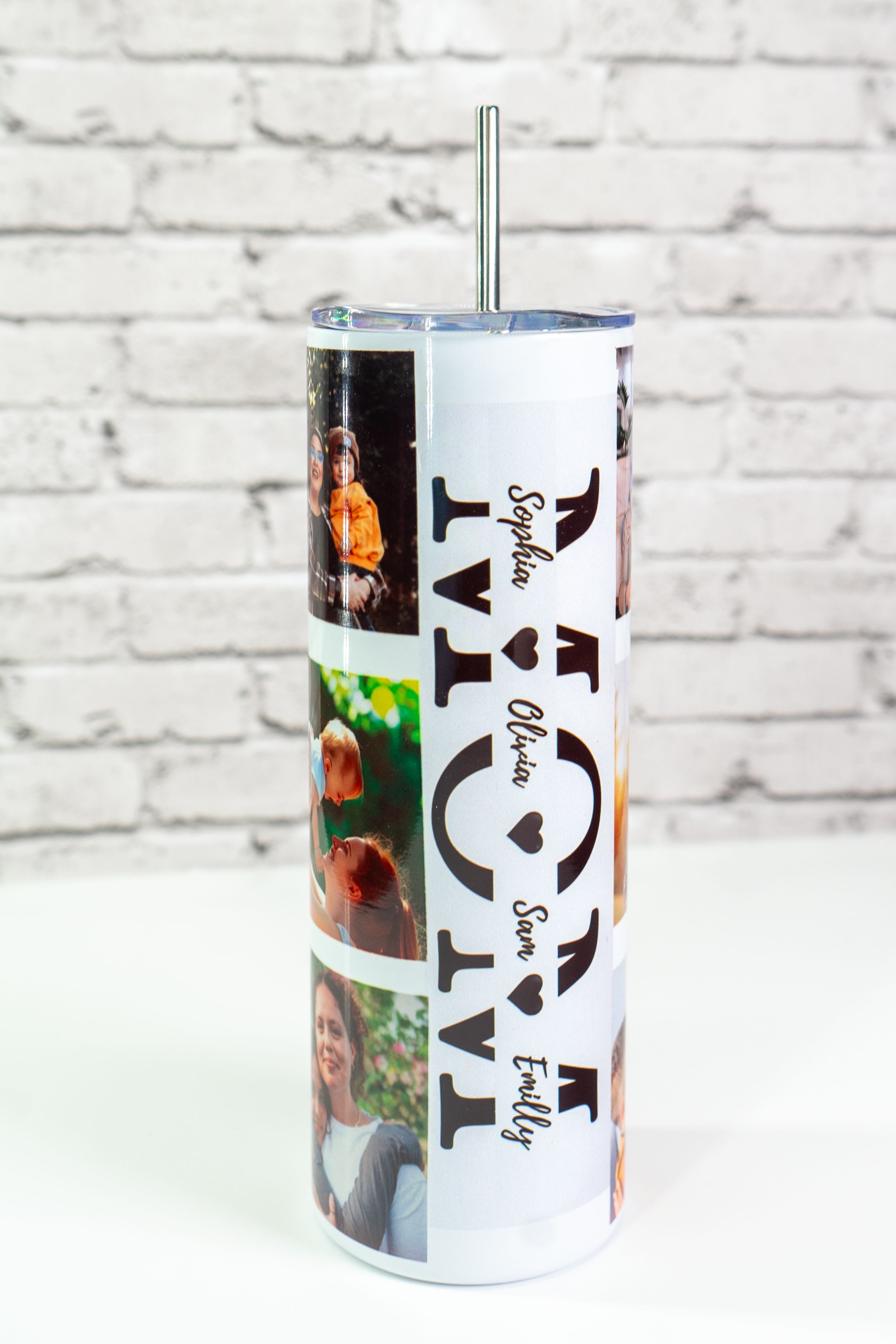 Personalized Photo Tumbler 20 6 Photos - Make every sip special with our Personalized 20 oz Photo Tumbler, designed to turn your favorite memories into a beautiful and practical gift.  Perfect for Mother’s Day, birthdays, Christmas, or any special occasion, this tumbler allows you to showcase meaningful photos that make your gift truly one-of-a-kind.  Crafted with a thermal design, it helps keep drinks hot or cold for longer, making it ideal for coffee, tea, or refreshing beverages on the go. Its secure lid and reusable straw make it both stylish and functional for everyday use—whether at home, work, or traveling.  How to Personalize:  After placing your order, please complete the Google Form using the link provided to upload your photos and submit your customization details. Your tumbler will be created based on the information submitted.  Important: Orders will only be processed once the form is completed. Please ensure all photos are high quality for best results. 