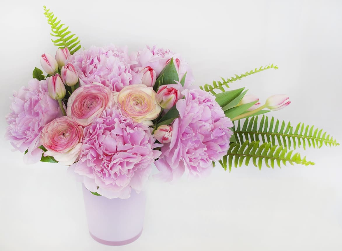 All Pink  - Beautiful pink peonies and tulips in pink vase