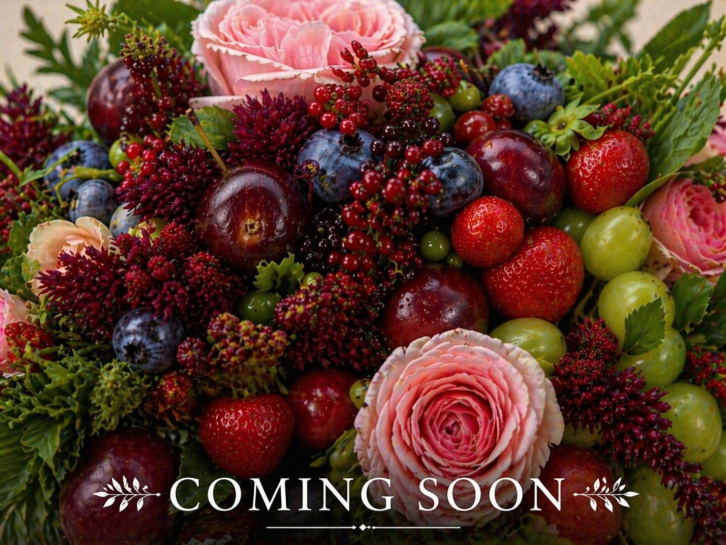 Taste and Bloom - A vibrant cpomposition where natural elements enhance one another. The florals bring lightness and expression , while the fruit adds depth and richness - together creating a harmonious balance that elevates the beauty of both. Whether a Mother's Day or anniversary bouquet that feels both romantic and unexpected, Taste and Bloom is the kind of gift that makes the person you're thinking of feel genuinely seen. Rich surround flowers give the arrangement a generous, harvest-time presence ideal for birthdays, housewarmings, or holiday tables.  The composition has a celebratory palette that works for spring and summer occasions and carries into autumn and winter gatherings like Thanksgiving or Christmas. Perfect for saying "congratulations," "get well," "I'm thinking of you," or "I love you," this arrangement arrives ready to display and invites immediate admiration.