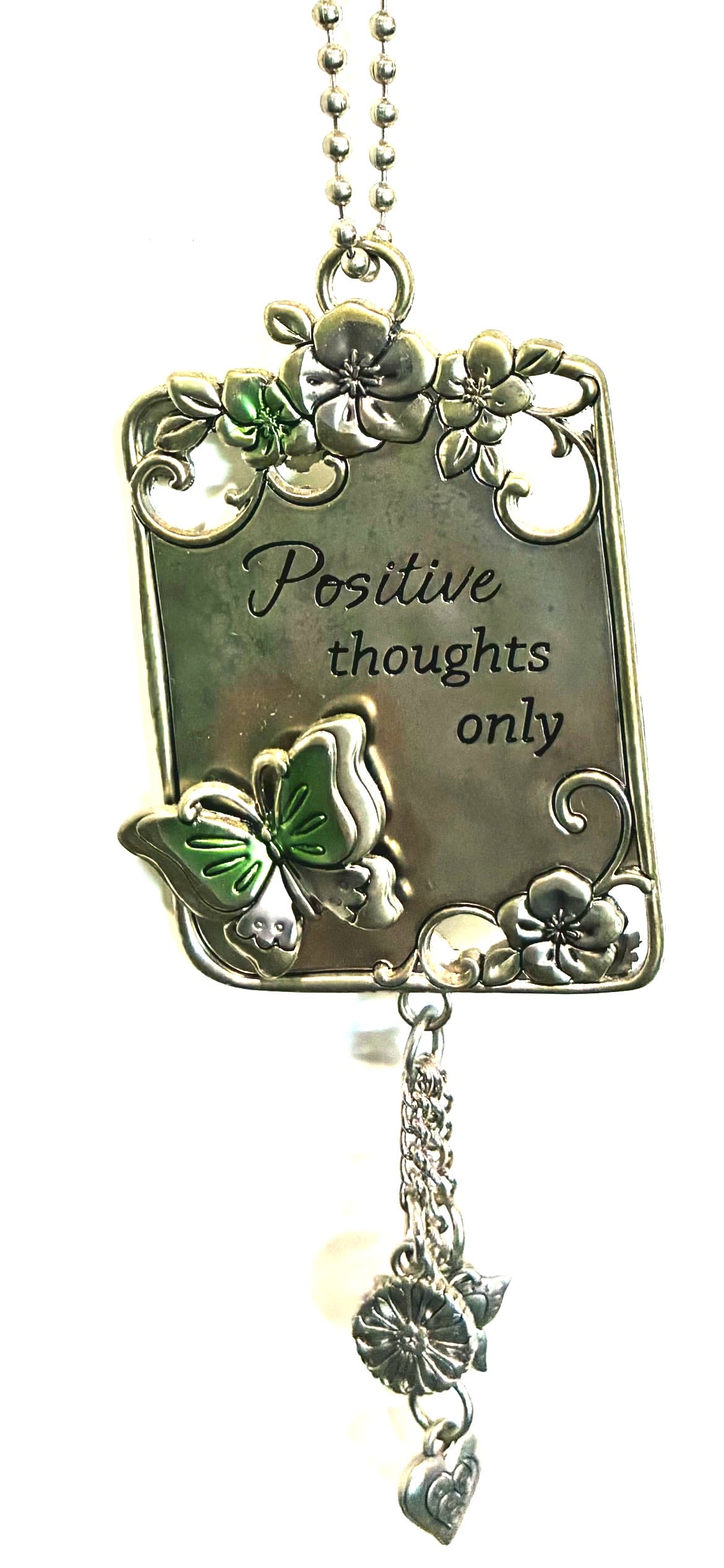 Positive Thoughts Only Car Charm - Positive Thoughts Only, Metal Car Charm.