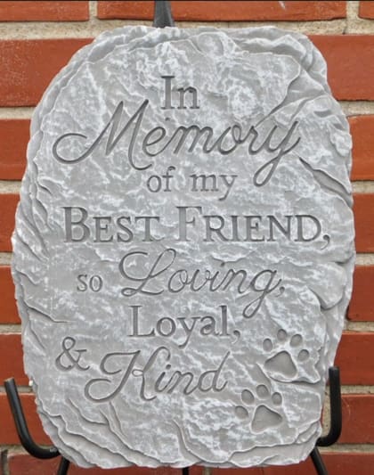 Statue and stone BEST Friend with paw print - In memory of my best friend, so loving, loyal, and kind 