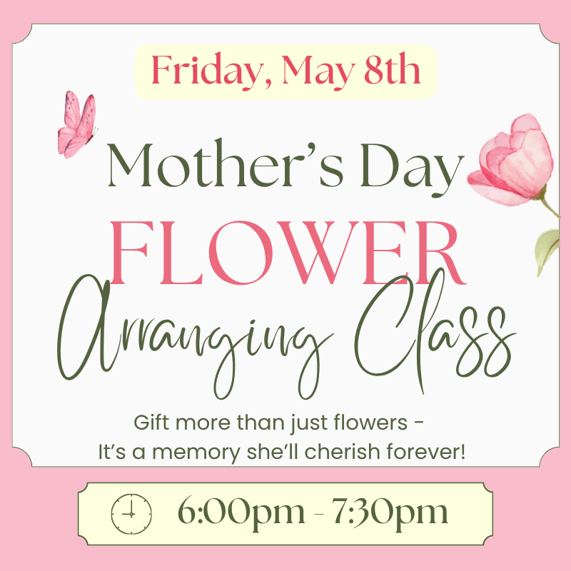 Mother's Day Class ~ Friday 5/8 6:00 - 7:30  - PLEASE NOTE: You have selected the class time slot of 6:00pm - 7:30pm on Friday 5/08/26 ONE TICKET IS REQUIRED PER PERSON!  Each ticket includes: One seat in class, Step by step design tips from the instructor &amp; All of the supplies needed to create an arrangement with a value of $50  Lily Flower Floral Designs 147 Main Street, Suncook NH