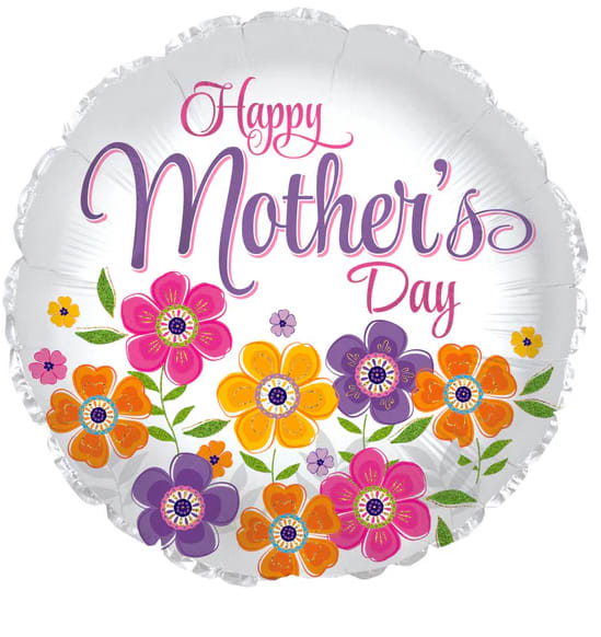 Happy Mothers Day Mylar (K) - 18in mylar that you can add to any balloon bouquet, stuffed animal, box of chocolates, or floral arrangement. *if you're ordering multiple balloons individually (not in an already advertised set or tied to a flower arrangement/stuffed animal) you will need to purchase a balloon weight otherwise the balloons will need to be picked up*
