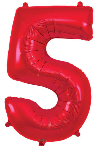 Red foil balloon shaped like the number 5