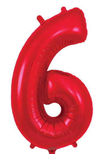 Red foil balloon shaped like the number 6