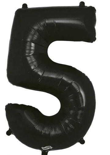 Black number 5 foil balloon on a white background