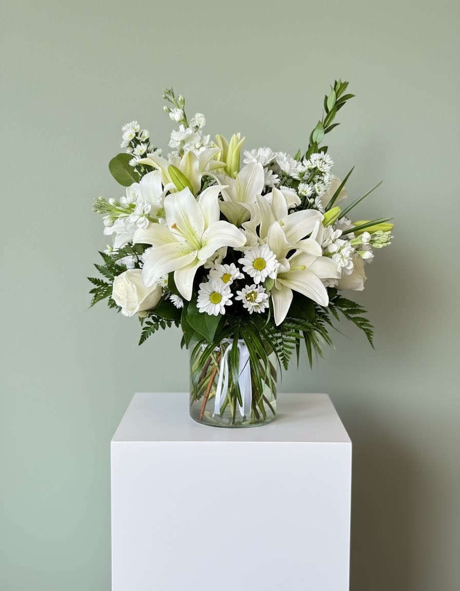 Serenity - This beautiful all white arrangement is surely to add class to any event