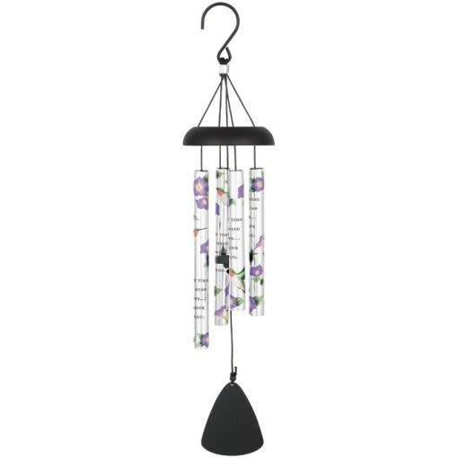 Eckert Florist's "Think Of You" 21" Picturesque Sonnet Wind Chime *Our Local Delivery Only - Our 21" Picturesque Sonnet Chimes feature powder coated aluminum construction and UV printed tubes with industrial cord. 4 heavy walled tubes that emit gentle tones that are pleasing to the ear. 3/4" Diameter Tubes – Adjustable Striker Chime Tubes Read: "Every time the wind blows… I think of you." L: 21"