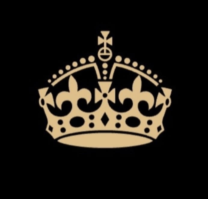 Gold crown emblem on a black background