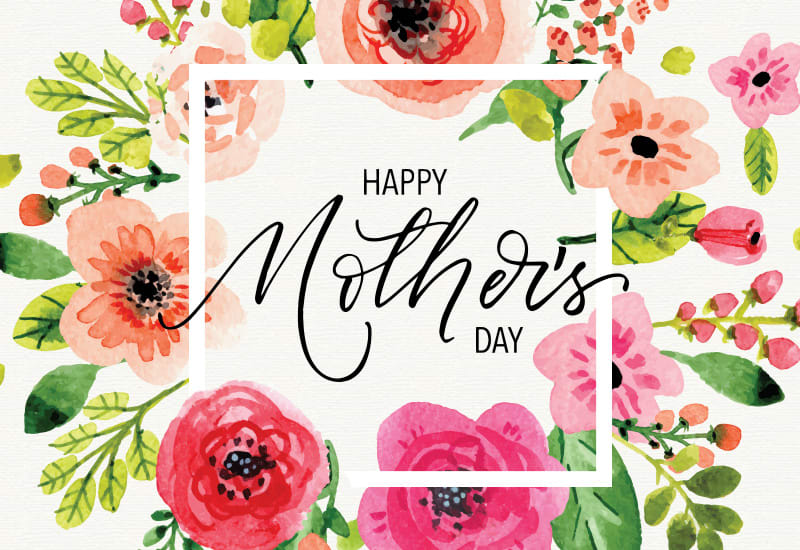 Mother's Day card with watercolor flowers and bold black lettering