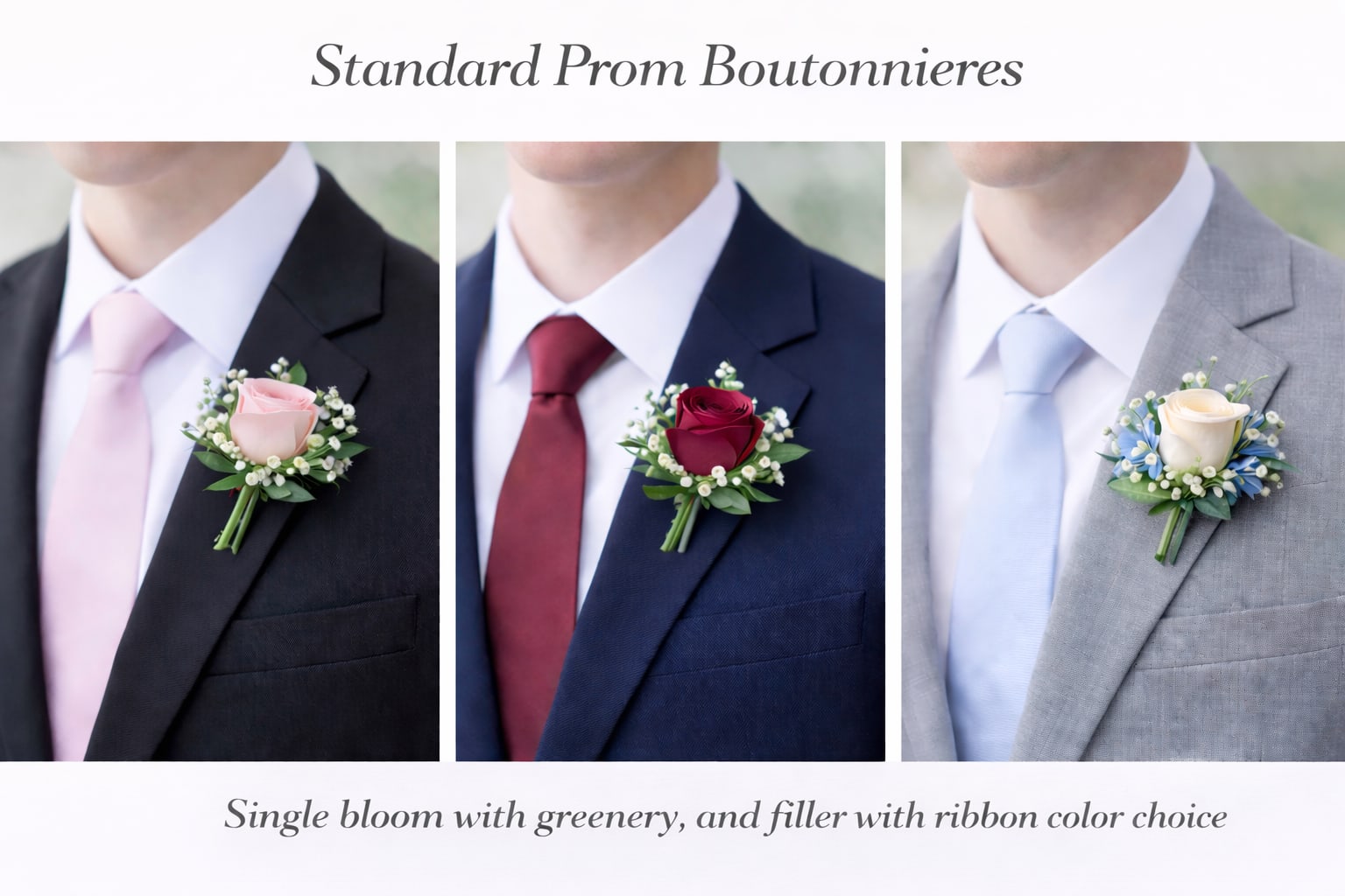 Designer's Choice Prom Boutonniere - Complete your prom look with a classic Designer's Choice  Prom Boutonniere from Floral Fabulous in Round Rock, Texas. Designed with a single fresh bloom, each boutonniere features elegant greenery and delicate filler flowers for a clean, timeless style.  Our boutonnieres are handcrafted by expert florists and finished with a coordinating ribbon color of your choice, allowing you to perfectly match your date’s corsage or your suit and tie. Designed for comfort and durability, each piece is securely wrapped and ready to wear for your special event.  Perfect for prom, homecoming, weddings, and formal occasions, our boutonnieres are available for local delivery and pickup in Round Rock, Pflugerville, Georgetown, and the greater Austin area.   Single premium bloom design  Fresh greenery and filler accents  Coordinating ribbon color options  Designed locally by Floral Fabulous
