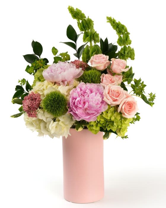 Peony Sweetness - Delicate peonies and soft blooms in blush tones, arranged with fresh greenery for a sweet, garden inspired feel.