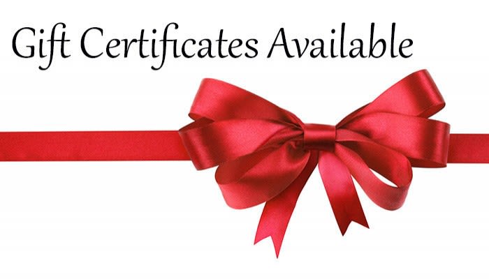 Red ribbon bow with gift certificates available text