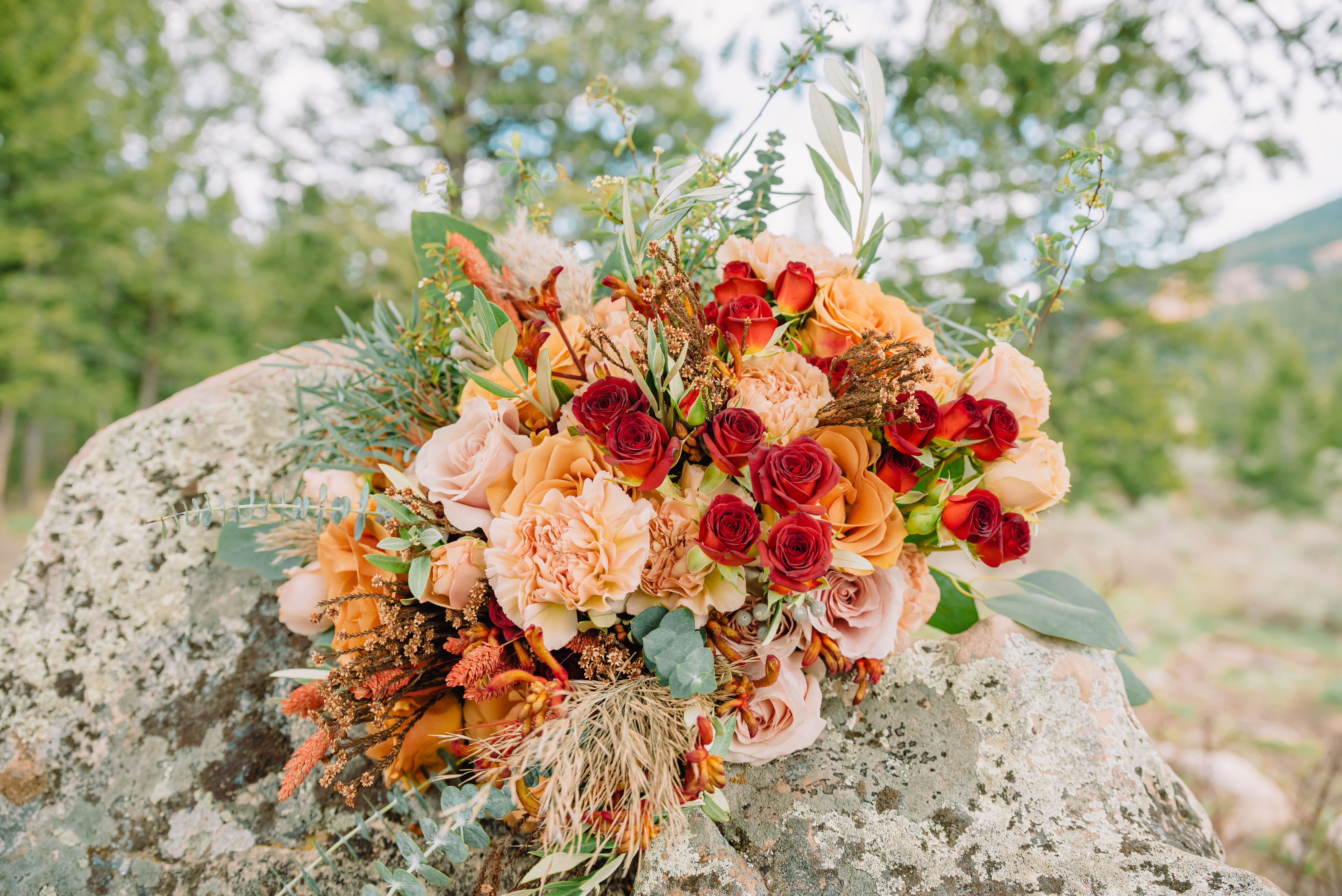 Wedding 3 - Rustic wedding bouquet with pampas grasses and burnt orange 