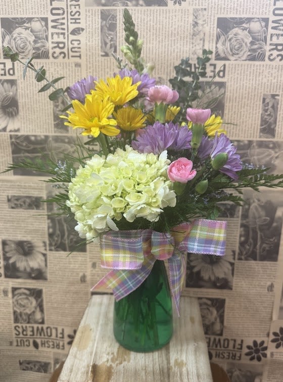 Petal Kisses - Small Colored Glass Vased Arrangement