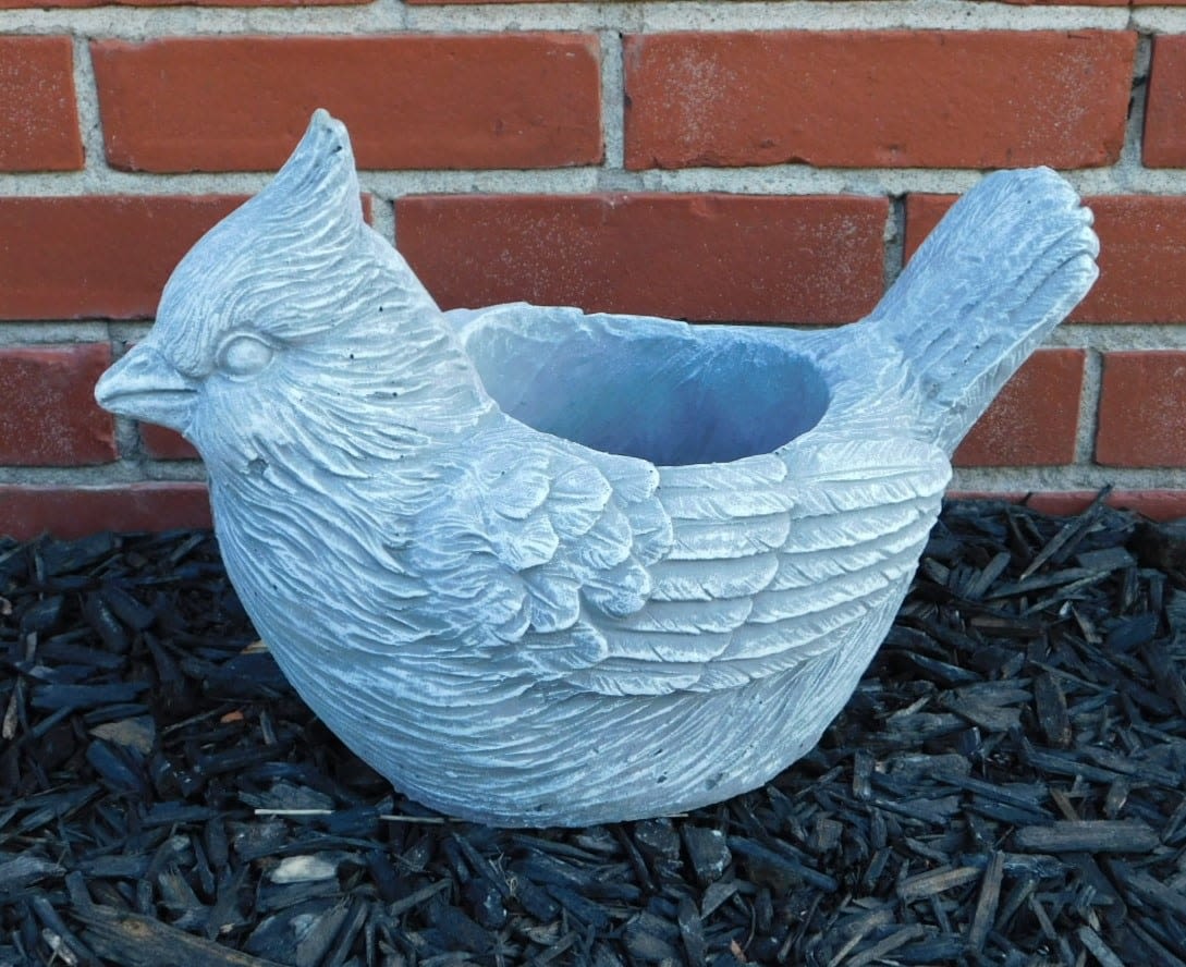 Bird-shaped decorative planter in pale blue-gray