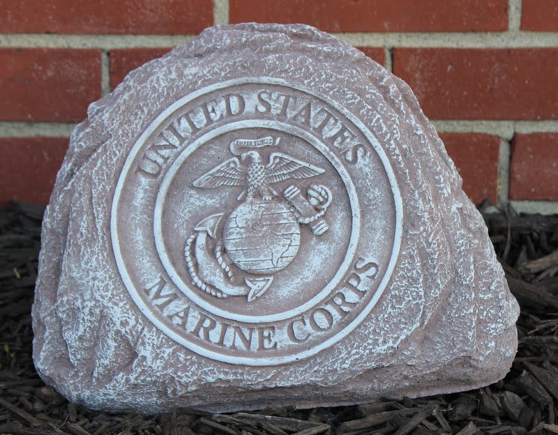 Engraved stone marker with the United States Marine Corps emblem