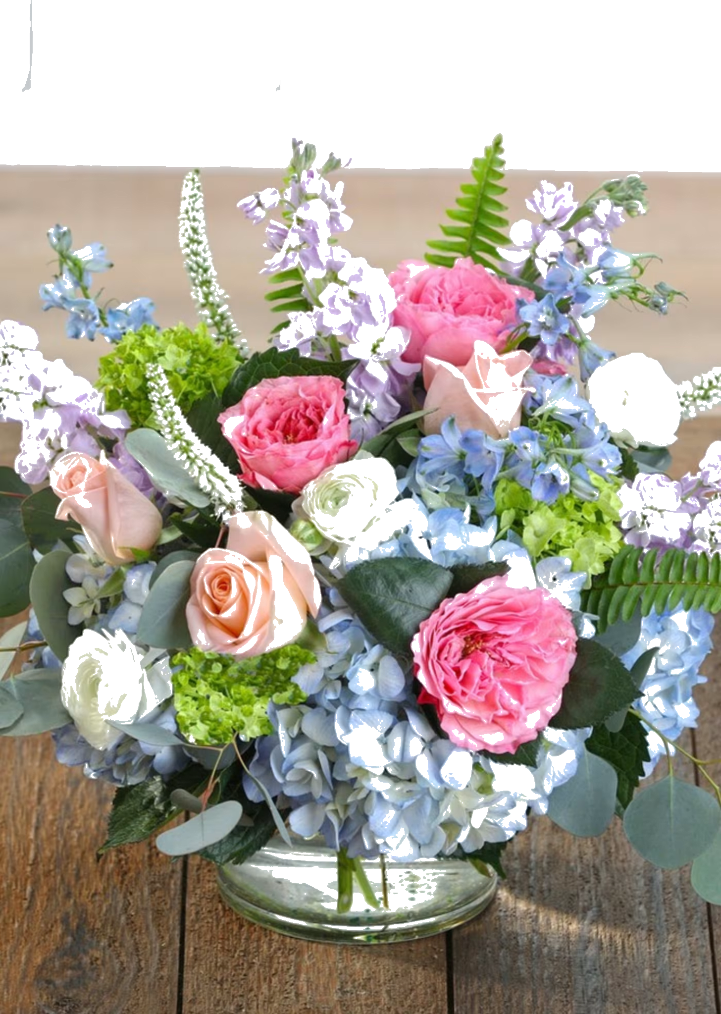 English Garden Bouquet - When the bouquet needs to speak volumes, this is the arrangement to choose. It's arranged so beautifully with quality garden roses, hydrangeas, fragrant stock, and more. This exquisite luxury bouquet is an upscale arrangement.